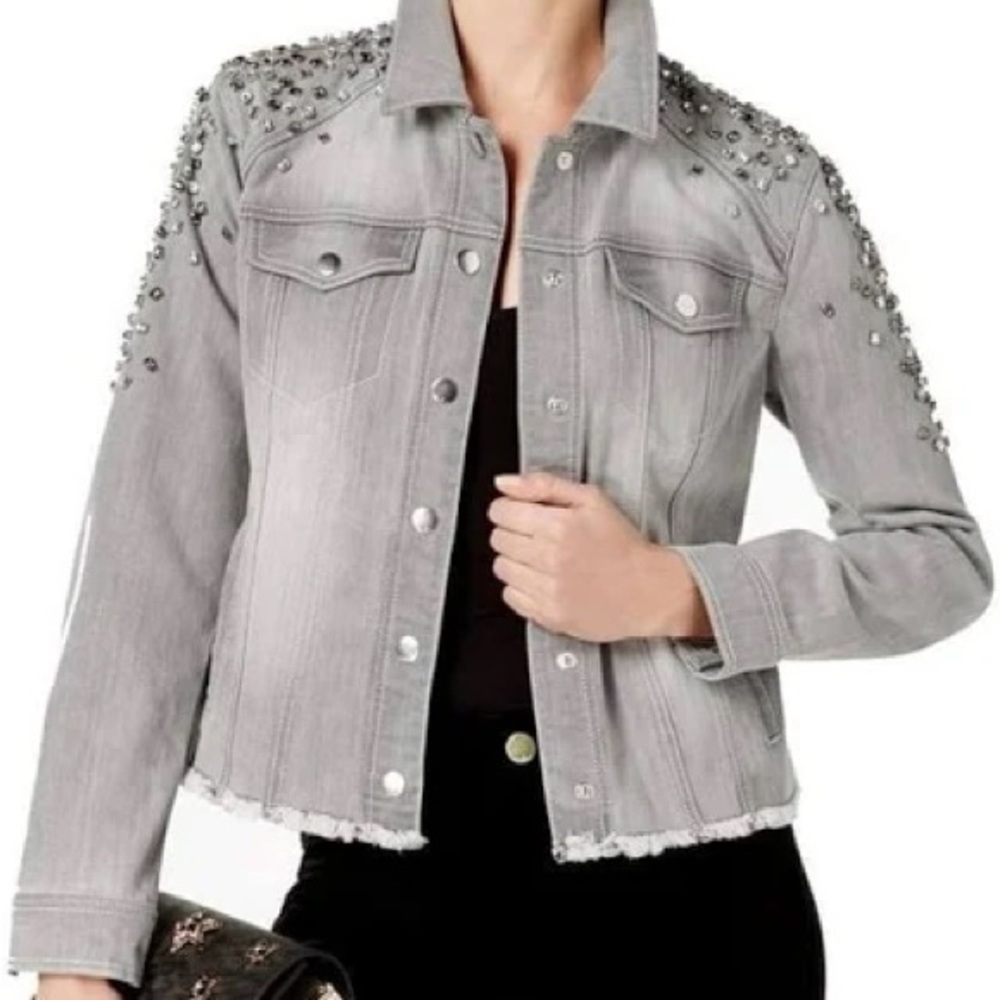 INC Crystalized Washed Put Grey Jean Jacket